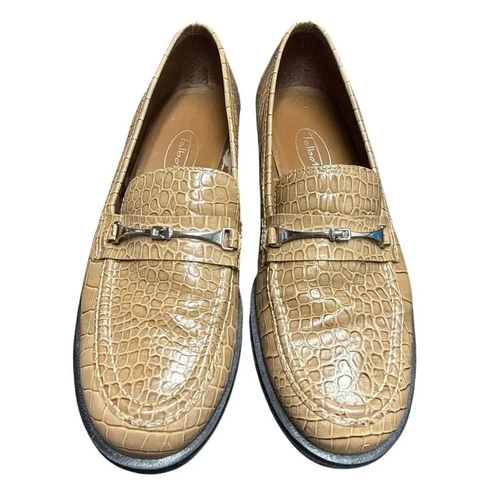Talbots Women’s Size 6 Tan Croc Embossed Shoes Leather Loafers Tan Slip On